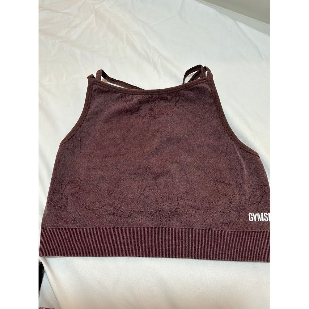 Gymshark Studio Womens Sports Bra Longline Tank Strappy Back Plum Burgundy L